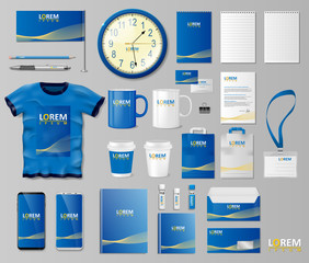 corporate branding identity template design. stationery mockup for shop with modern blue structure. 