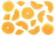 © kolesnikovserg - Slices of orange or tangerine isolated on white background. Flat lay, top view. Fruit composition