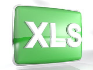Poster - An icon for XLS files: a green rounded box with a chromed border line has the write XLS on its front face - 3D rendering illustration