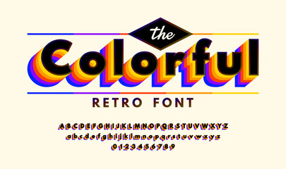 Fototapete - Retro alphabets with VHS look effects. Colorful 90's font isolated on white background. vector illustration