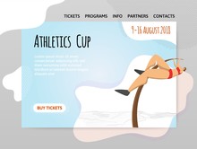 Pole Vaulting. Athletics Competitions. Vector Illutration In Abstract Flat Style, Design Template Of Sport Site Header, Banner