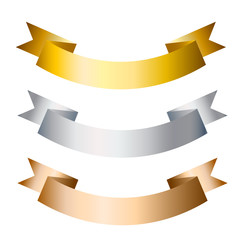 Leinwandbilder - vector ribbons banners golden, silver and bronze flat isolated on white background, Illustration set of tape