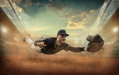 Wall Mural - Baseball players in action on the stadium.