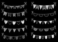 Vector Set With Chalkboard Hand Drawn Doodle Buntings