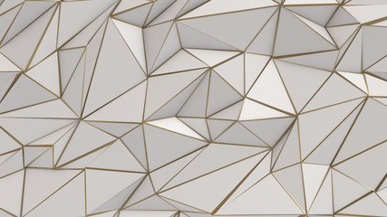 Wall Mural - White and gold abstract low poly triangle background