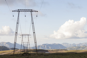 Power lines in the Kamchatka mountains. Russia 