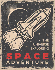Wall Mural - retro poster with space shuttle. design template with place for your text