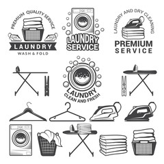 Wall Mural - monochrome labels of laundry service. illustrations of washing machines