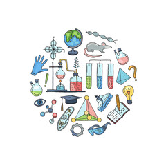 Wall Mural - vector sketched science or chemistry elements in form of circle illustration
