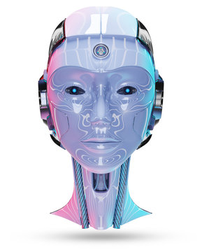 Cyborg head artificial intelligence 3D rendering
