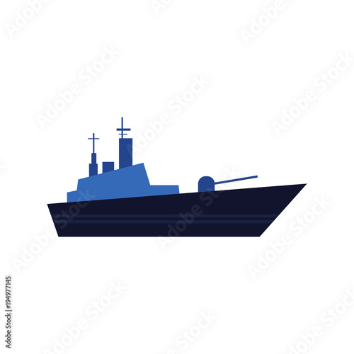 Fotomural Flat style warship, battleship, armoured naval vehicle icon, vector illustration isolated on white background
