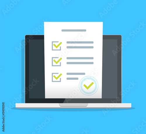 Cuadros en Lienzo Online form survey on pc computer vector illustration, flat cartoon monitor disp