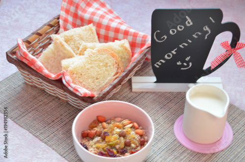 Healthy Breakfast Oatmeal Muesli Dried Fruit Fruit Juice