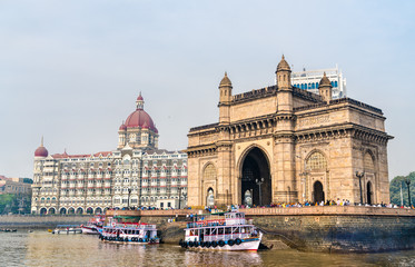 Poster - The Gateway of India and Taj Mahal Palace as seen from the Arabian Sea. Mumbai - India