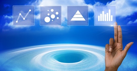 Poster - Hand touching business chart statistic icons