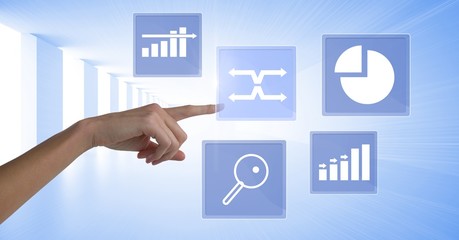Poster - hand touching business chart statistic icons
