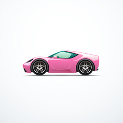 Wall Mural - Vector pink cartoon sport car. Side view