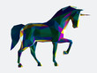 Low poly vector unicorn illustration. Horse illustration made by polygonal shapes and dark iridescent colors.