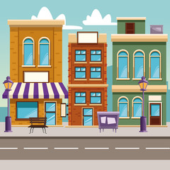 Poster - Town buildings cartoon vector illustration graphic design