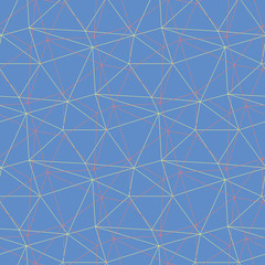 Geometric seamless pattern. Blue background with red and yellow design