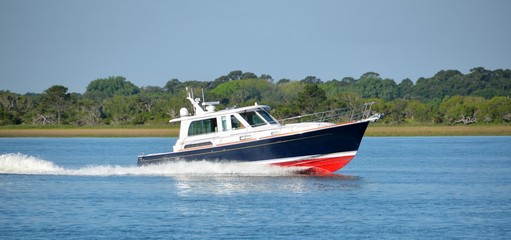 Boat cruising on the river Florida, USA