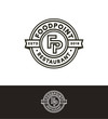 © artyway - Retro vector stamp, circle logo template, black line art monogram. Fast food restaurant, cafe, bar logotype.