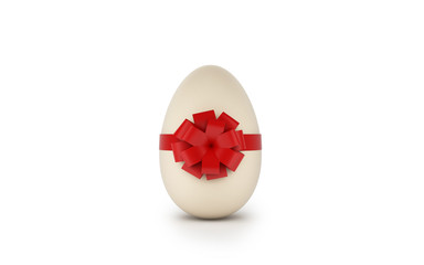 Poster - Easter eggs with red ribbon isolated on white background, 3d render