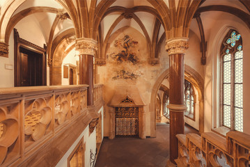 Wall Mural - Space with ancient arches of gothic style New Town Hall, Neues Rathausbuilt in 1908. Munich