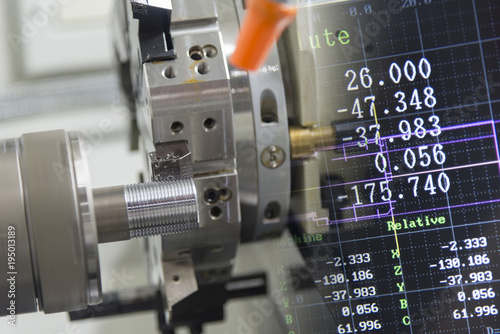 The Abstract Scene Of Cnc Lathe Machine And The Monitor Graphic