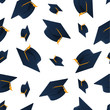Graduation cap on white background. Seamless pattern.
