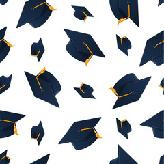 Wall Mural - Graduation cap on white background. Seamless pattern.