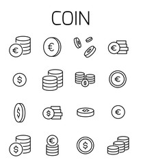 Wall Mural - Coin related vector icon set.