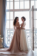 © cherry_d - Beautiful bride and bridesmaids in luxury dresses. Twins young women in wedding photosession