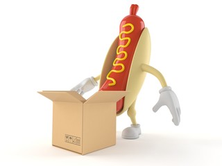 Canvas Print - Hot dog character with open box