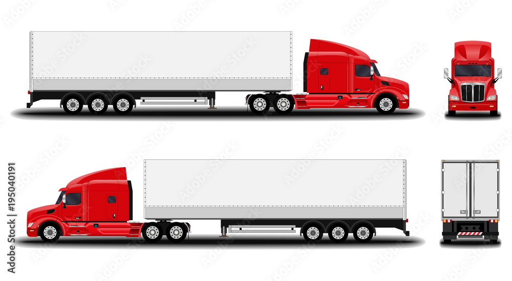 realistic truck. front view; side view; back view.