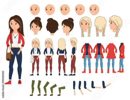 Girl Character Creation Set Vector Illustration Female