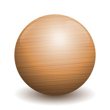 Wooden Ball - Illustration Of A Single Polished, Varnished Textured Ball With Reflections Of Light And Shadow - Three-dimensional Isolated Vector On White Background.