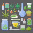 Marijuana or cannabis vector flat icon set
