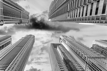 Canvas Print - City skyscrapers, skyward view of business corporate buildings