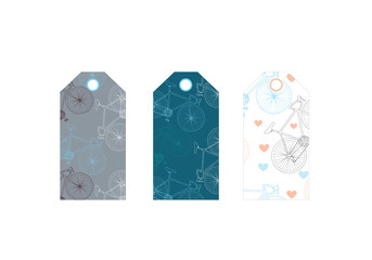 Hand drawn bicycle vector patterns template tag set 