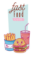 Wall Mural - Cute fast food kawaii cartoon