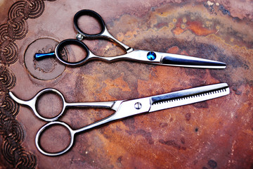 scissors barber or hairdresser on vintage rusty background