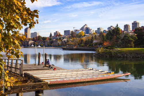 Fotomural View of False Creek and South Vancouver in the background on a warm autumn day