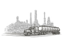 Truck In An Industrial Zone Illustration.  Vector. 