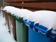 snow covered recycle bins