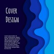 Cover with 3D waves abstract background. Paper cut design. Blue color. Design for report annual, brochure, flyers, magazine, posters, catalogs, banners. Carving art. 