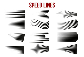 speed lines black for manga and comic vector elements on white background.