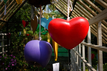 Wall Mural - close-up image of red heart mobile hanging in valentine day