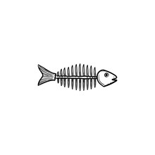 Rotten Fish Skeleton With Bones Hand Drawn Outline Doodle Icon