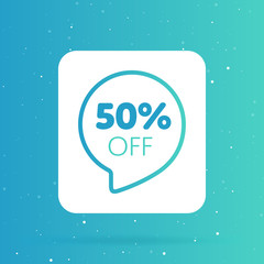 Wall Mural - 50% off discount sticker. Special offer sale red tag isolated vector illustration. Discount offer price label, symbol for advertising campaign in retail, sale promo marketing